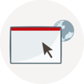 Auf einem beigen Kreis ist ein Symbol für eine Website und einen Mauszeiger abgebildet.